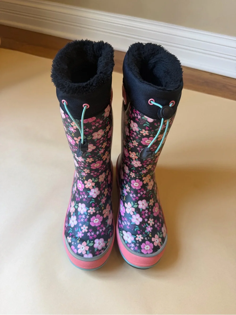 Western Chief Kids Winterprene Floral Black Boots Size 2/3 -30°F Girls Size 2/3